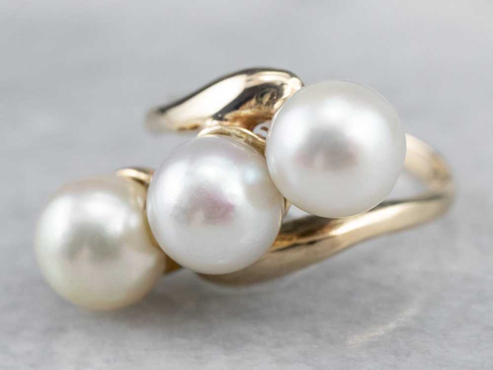 Vintage Triple Pearl Bypass Ring - image 2