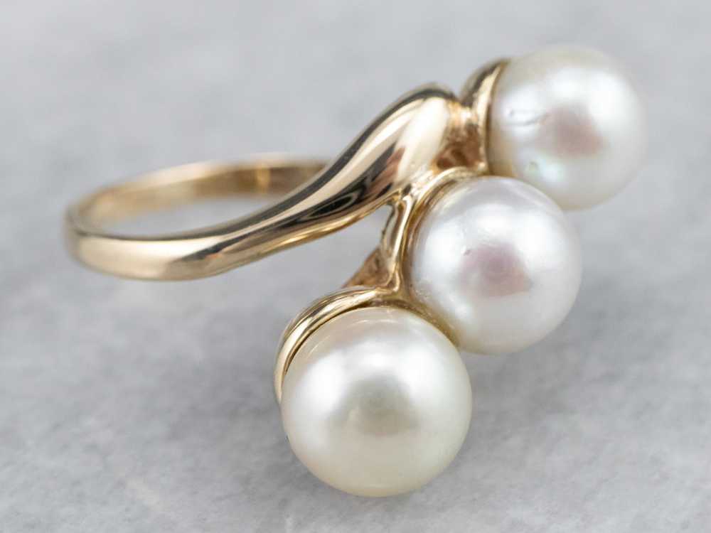 Vintage Triple Pearl Bypass Ring - image 3