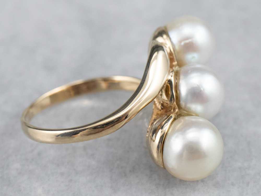 Vintage Triple Pearl Bypass Ring - image 4
