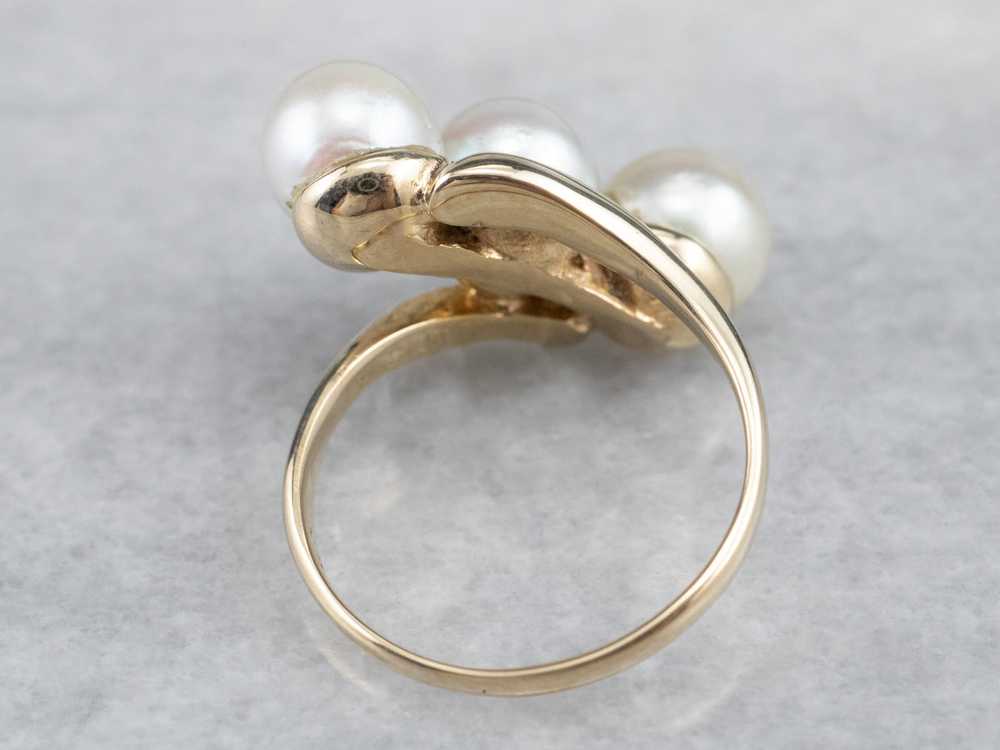 Vintage Triple Pearl Bypass Ring - image 5