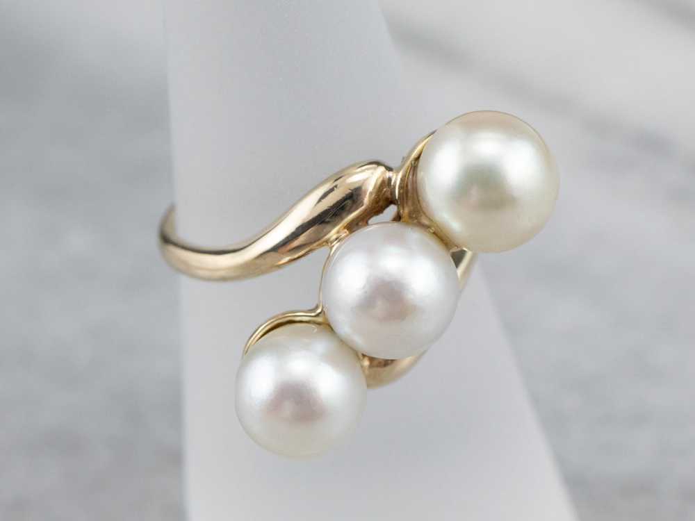 Vintage Triple Pearl Bypass Ring - image 7