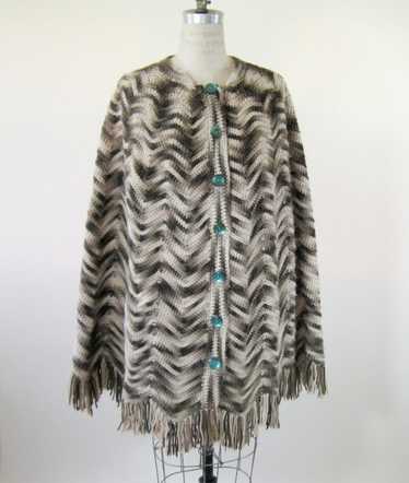 1970s Marled Knit Shawl Fringe Womens Size Small … - image 1