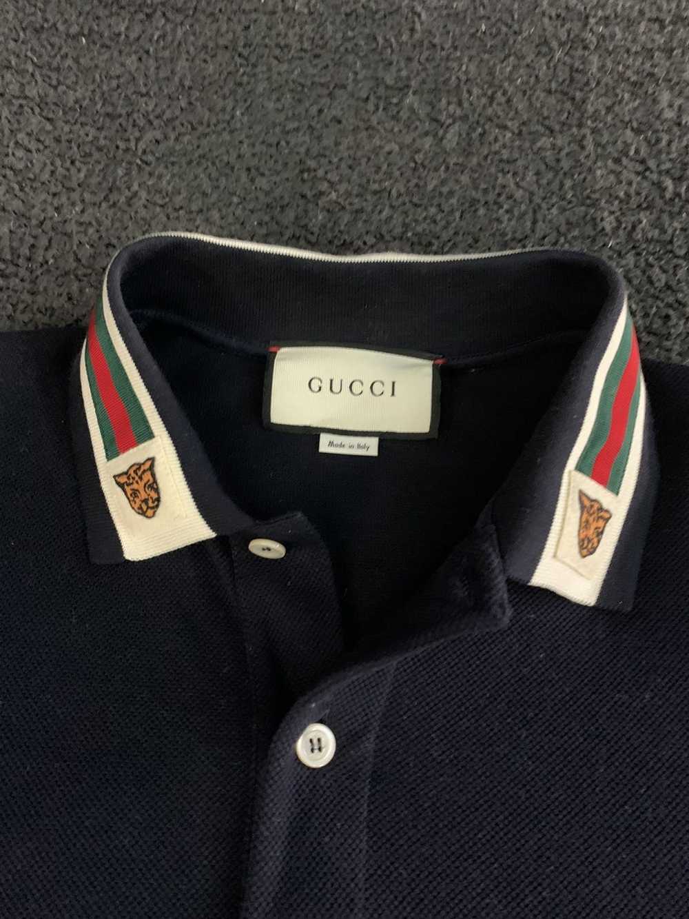 Gucci Navy Gucci Polo with embroidered Lion - image 2