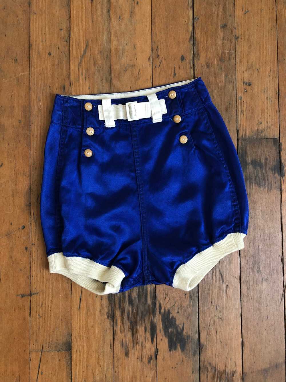 MARKED DOWN vintage 1930s blue satin shorts {xxs} - image 1