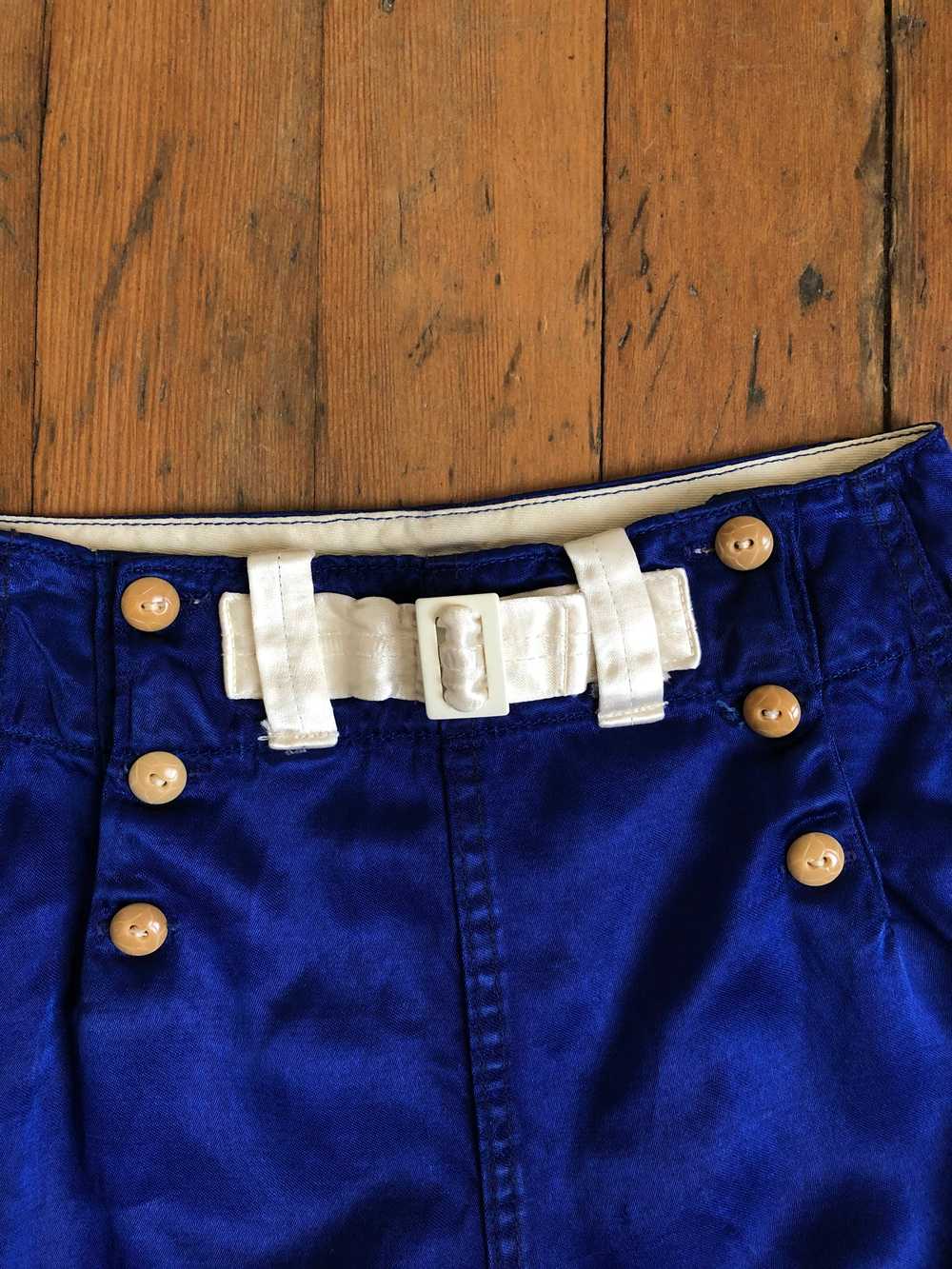 MARKED DOWN vintage 1930s blue satin shorts {xxs} - image 2