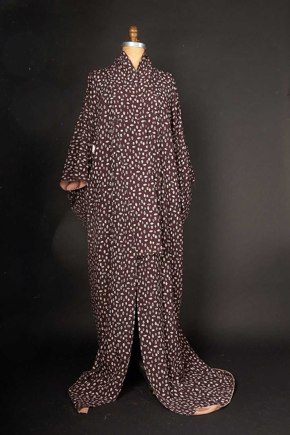 Vintage 1980s Long Brown Japanese Kimono - image 1