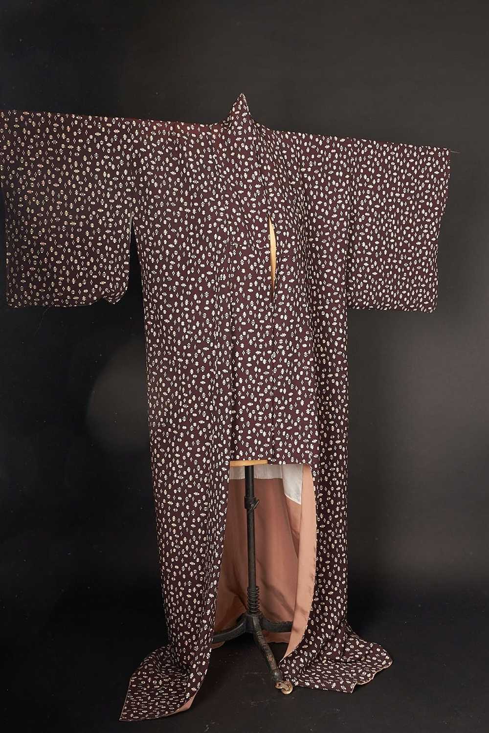 Vintage 1980s Long Brown Japanese Kimono - image 7