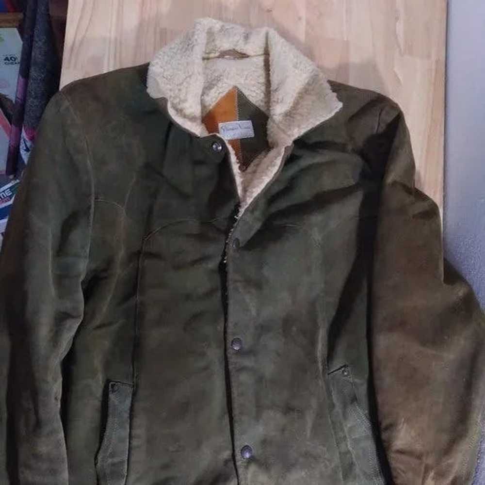Leather Jacket × Vintage Pioneer Wear Fleece Line… - image 1