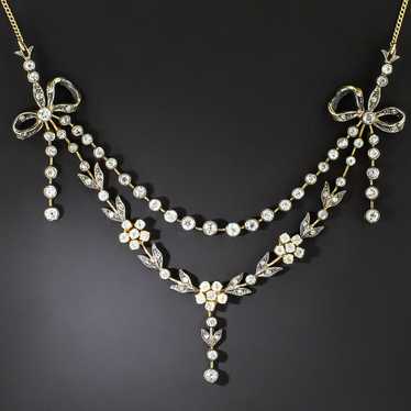 Victorian Diamond Ruby and Pearl Garland Necklace