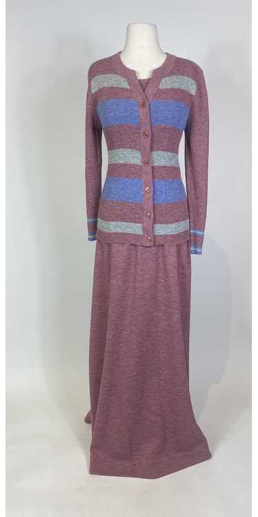 1970s Saks Fifth Ave Wool Knit Maxi Dress and Car… - image 1
