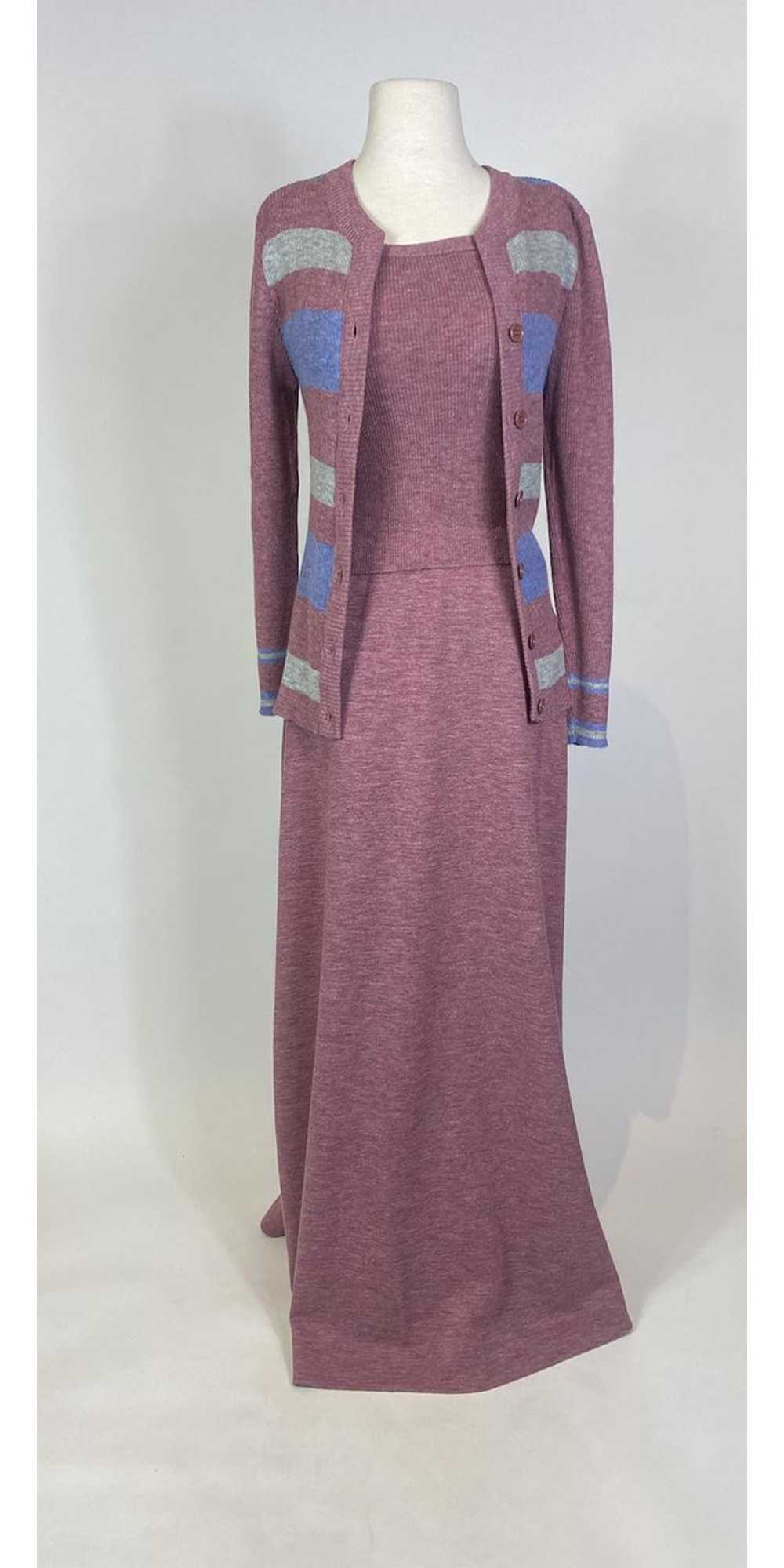 1970s Saks Fifth Ave Wool Knit Maxi Dress and Car… - image 5