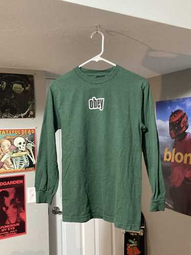 Obey OBEY lettering long sleeve green T-shirt - image 1