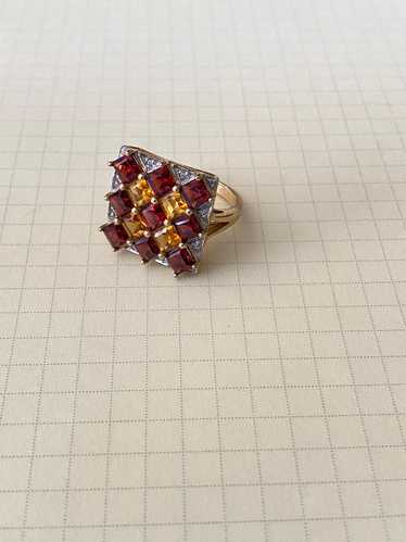 Vintage 10K Gold Cocktail Ring Checkerboard Citrin