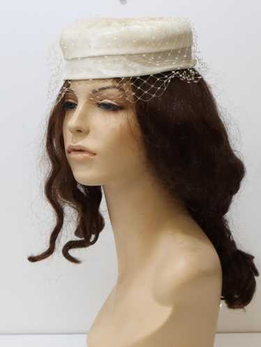 Beautifully Handcrafted White Embellished Bridal Pillbox Hat With Veil hotsell 