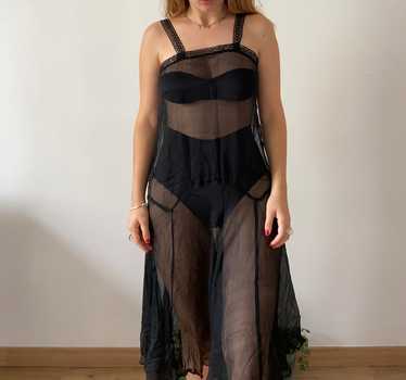 20s sheer black silk chiffon low waist dress - image 1