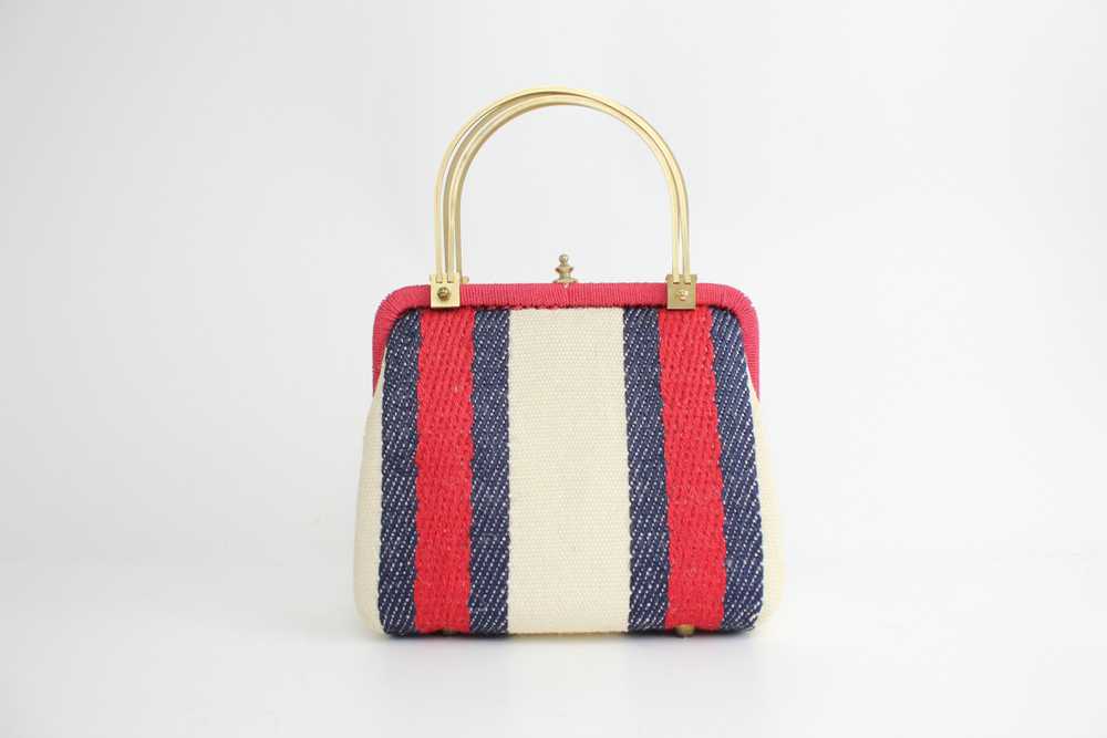 1960s Italian Mod Striped Knit Framed Handbag - image 10