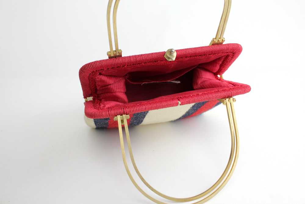 1960s Italian Mod Striped Knit Framed Handbag - image 11