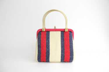 1960s Italian Mod Striped Knit Framed Handbag - image 1