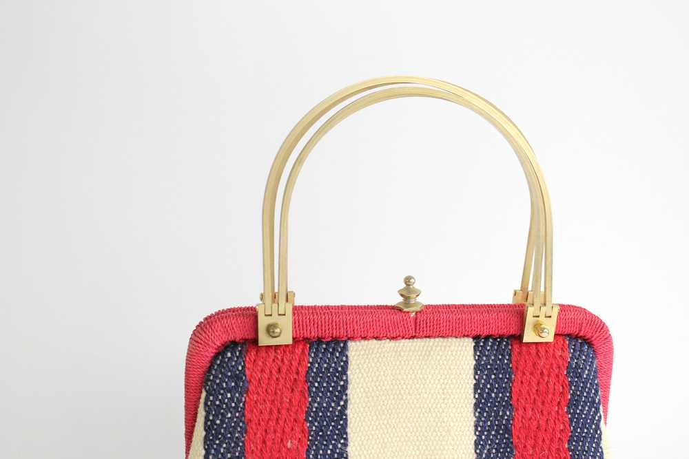 1960s Italian Mod Striped Knit Framed Handbag - image 2