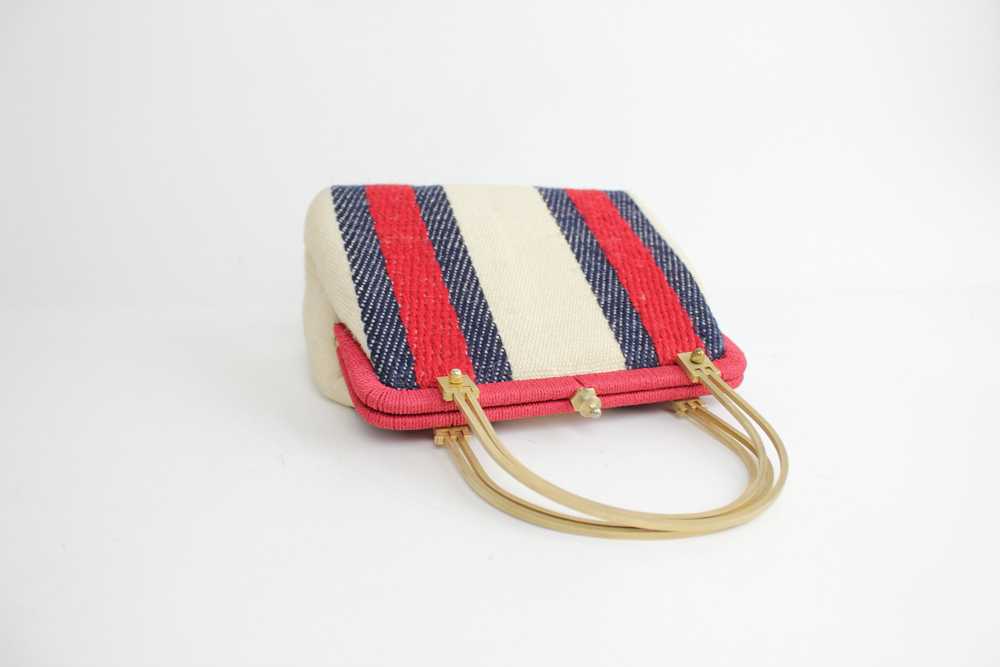 1960s Italian Mod Striped Knit Framed Handbag - image 6