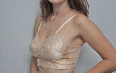 Rare 30s vintage bra French lingerie silk satin p… - image 1