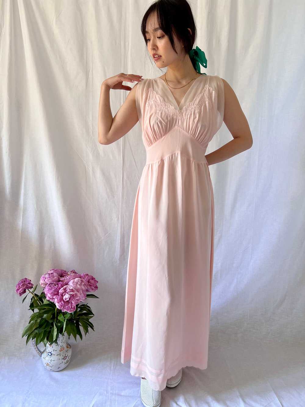 Vintage 1930s silk and tulle blush pink dress - image 4