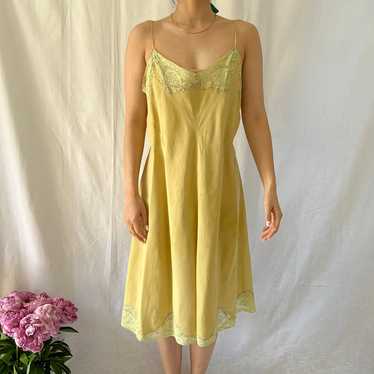 Vintage 40s hand dyed chartreuse green silk slip - image 1