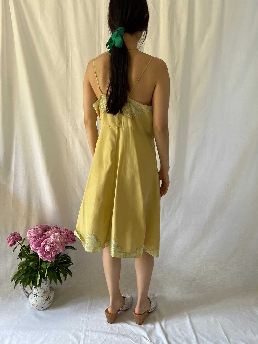 Vintage 40s hand dyed chartreuse green silk slip - image 2