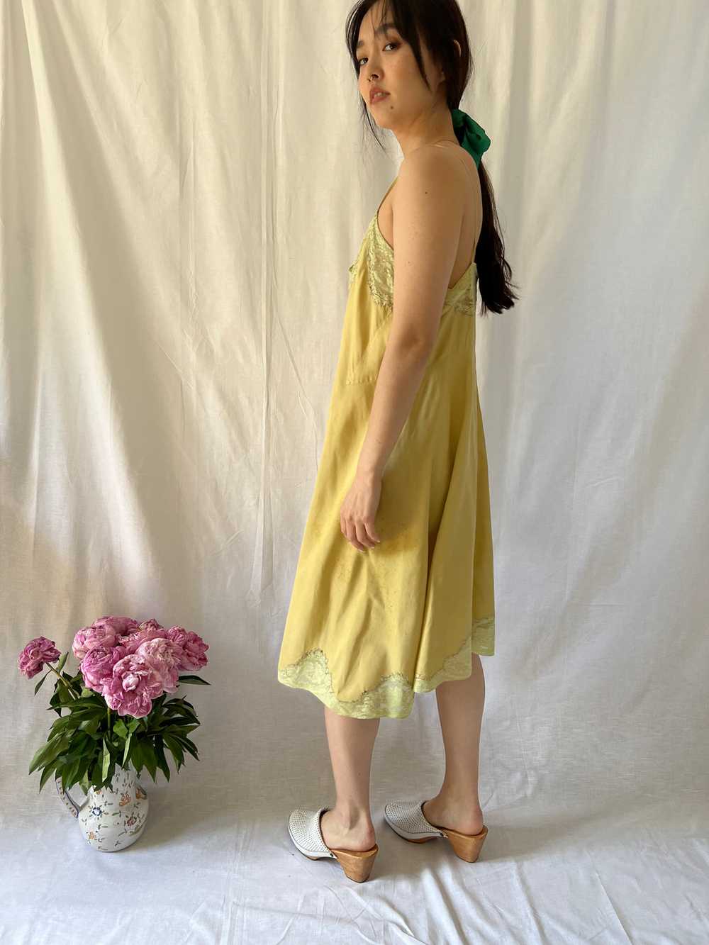 Vintage 40s hand dyed chartreuse green silk slip - image 6