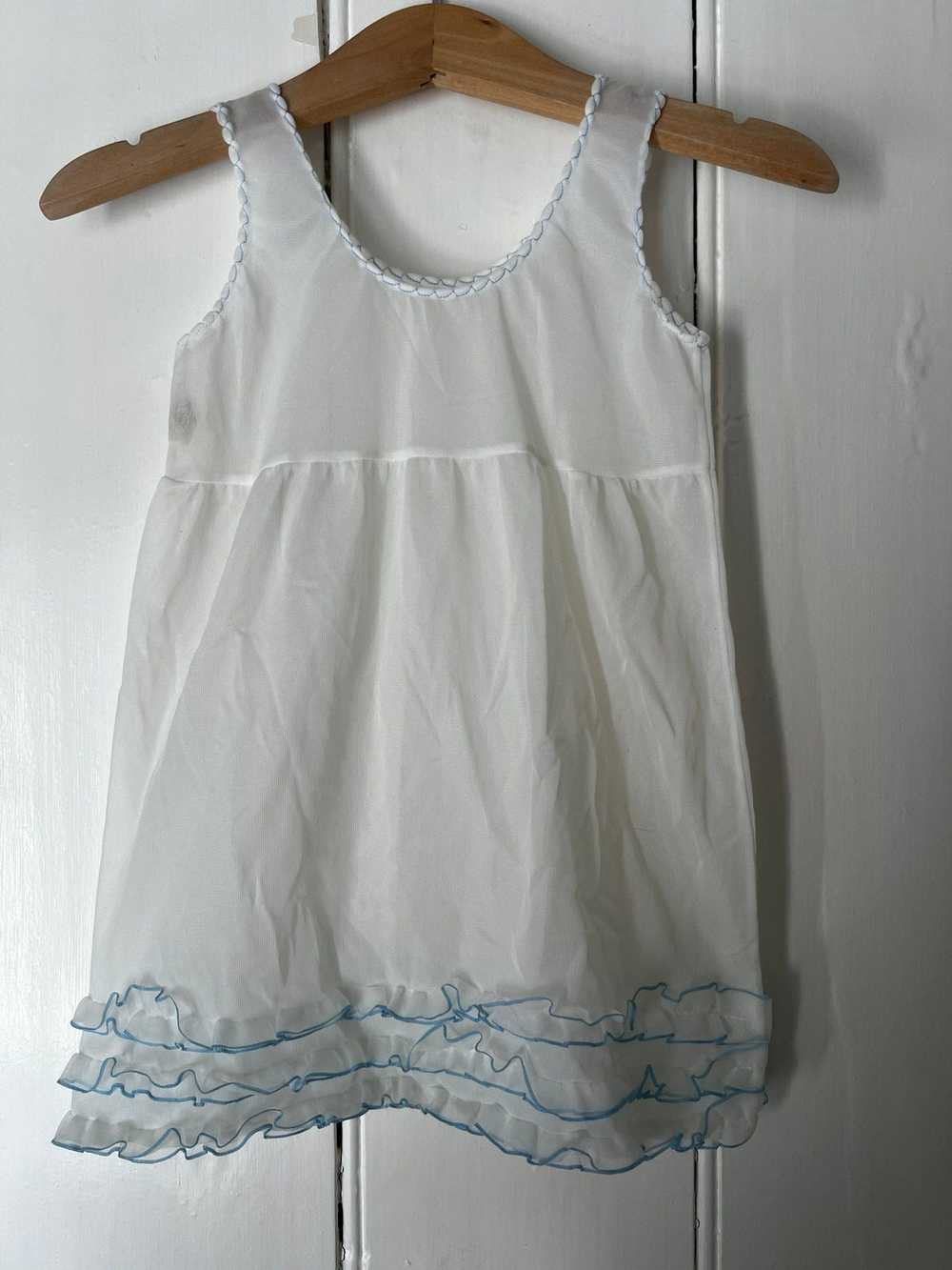 Vintage Girls Dress - white and blue nylon Dress … - image 1