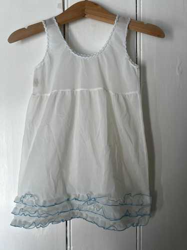 Vintage Girls Dress - white and blue nylon Dress … - image 1