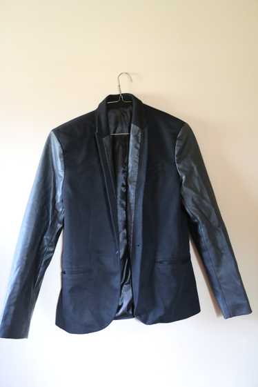 Zara Mens black blazer with leather sleeves - image 1