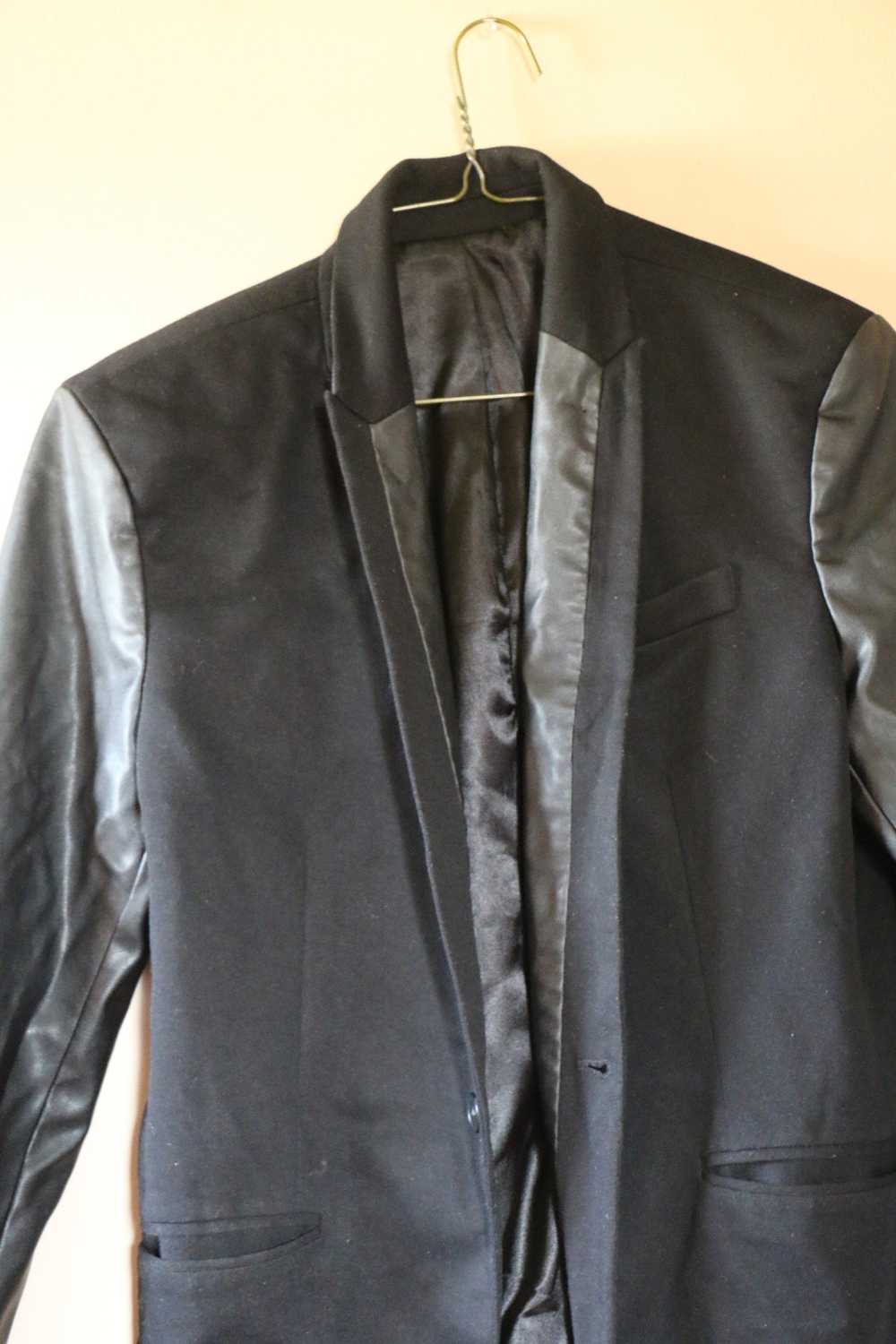 Zara Mens black blazer with leather sleeves - image 2