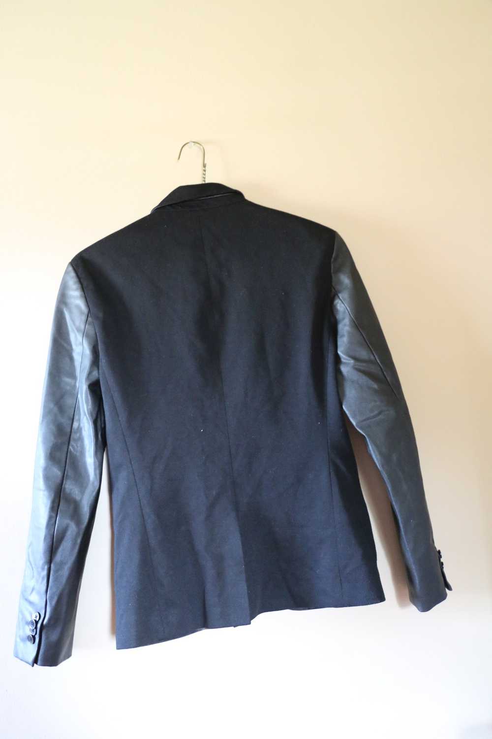 Zara Mens black blazer with leather sleeves - image 6
