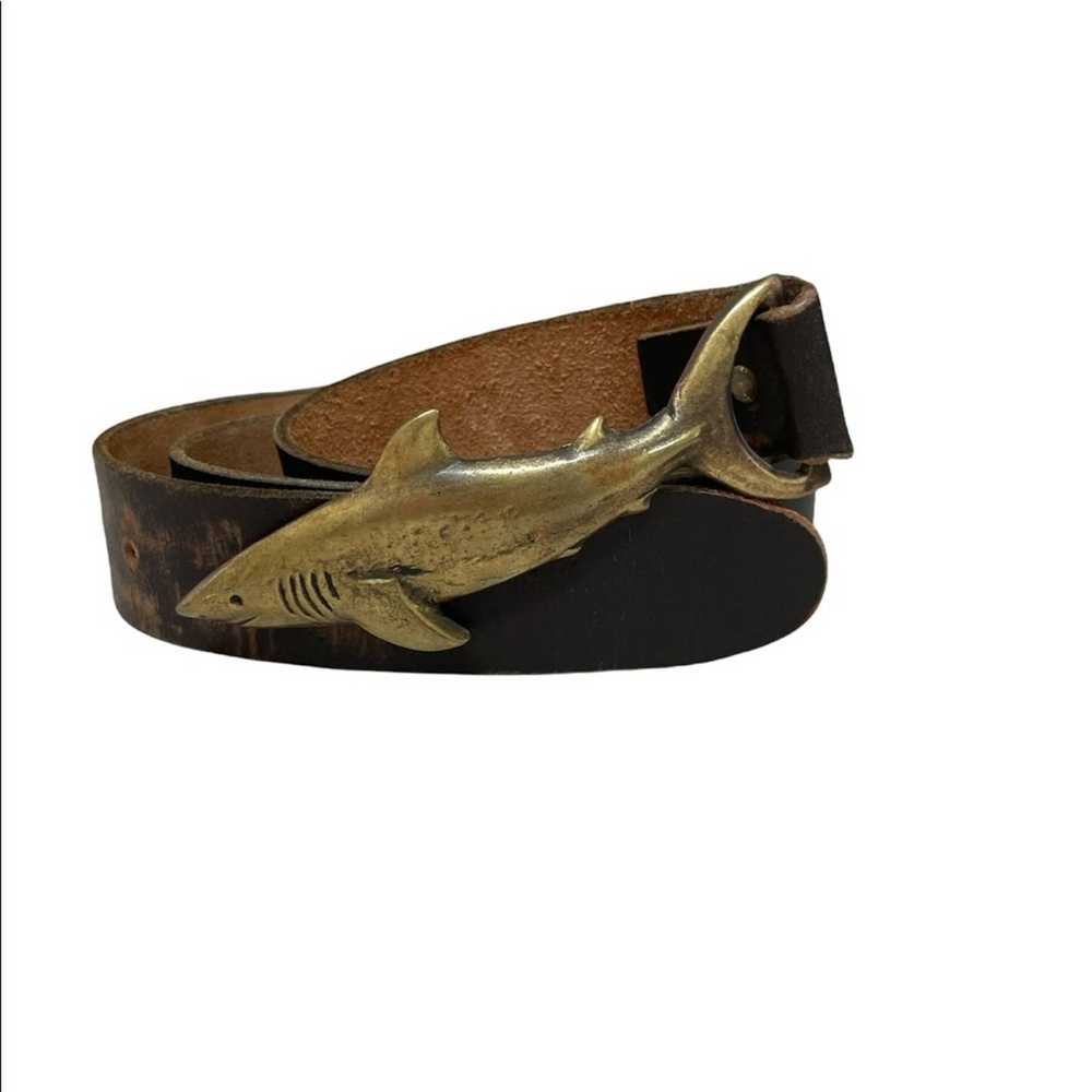 Handmade Brass Shark Belt Buckle- Vintage w/handm… - image 3