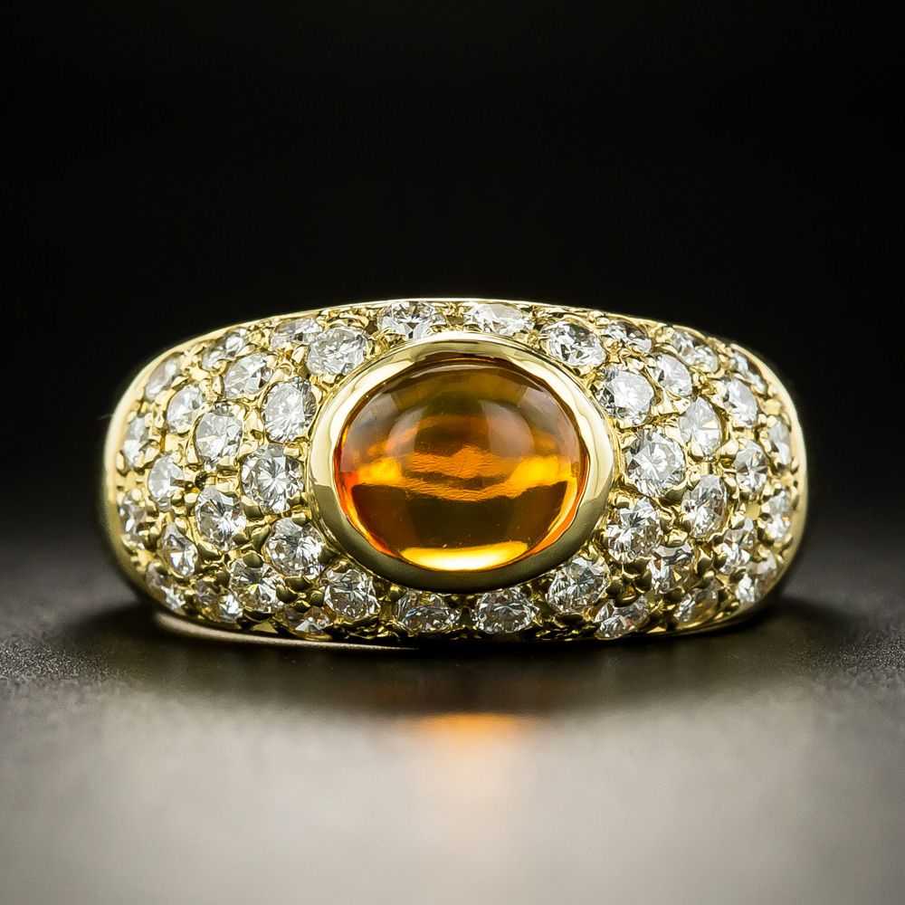 Estate Mexican Fire Opal and Pavé Diamond Ring - image 1