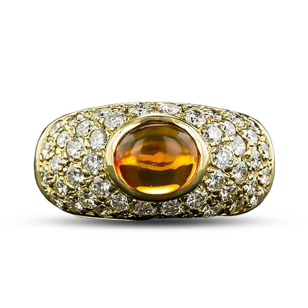 Estate Mexican Fire Opal and Pavé Diamond Ring - image 4