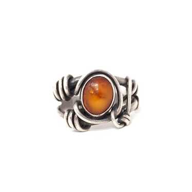 Sterling Silver 925 Wire Wrapped Amber Ring - Siz… - image 1