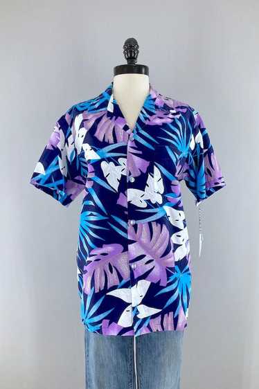 Vintage Blue & Purple Hawaiian Print Shirt - image 1