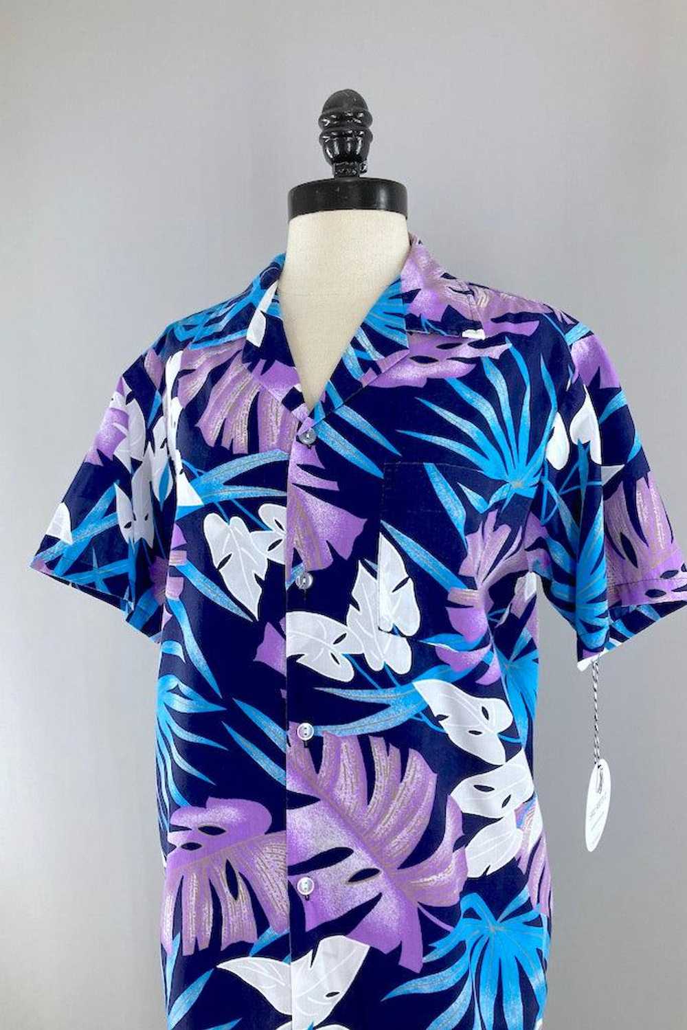 Vintage Blue & Purple Hawaiian Print Shirt - image 2