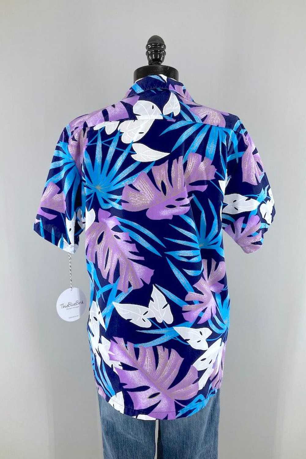 Vintage Blue & Purple Hawaiian Print Shirt - image 3
