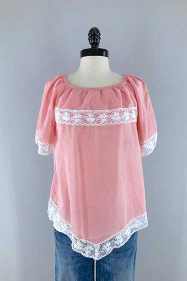 Vintage 1980s Pink Lace Tunic