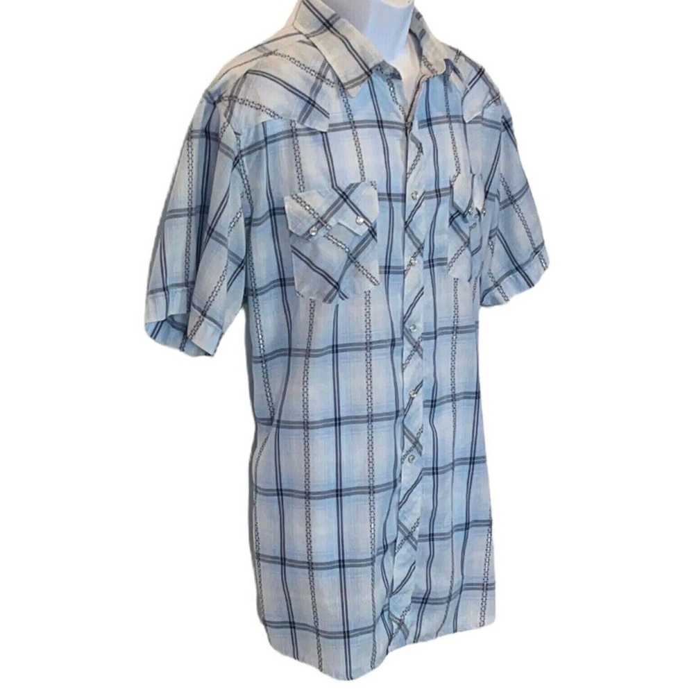 Other Western Blue Plaid Snap Button Rodeo - image 2