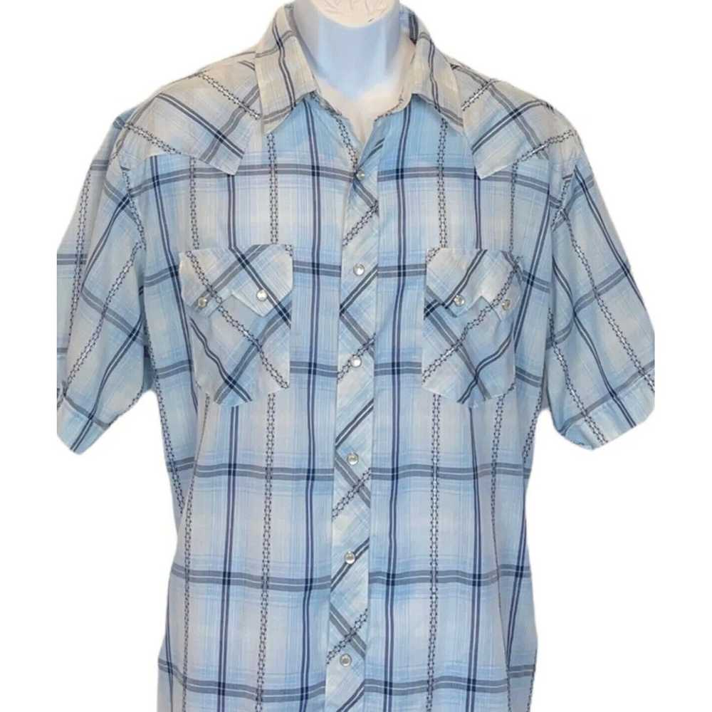 Other Western Blue Plaid Snap Button Rodeo - image 3