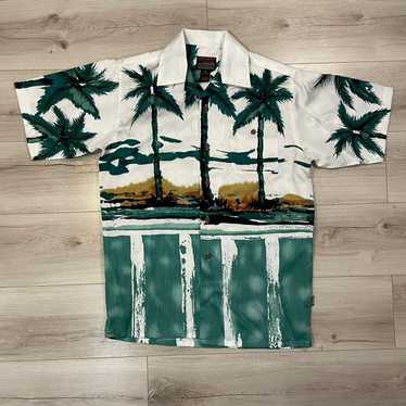 1980’S HUTSPAH MADE IN USA RAYON PALM TREES HAWAIIAN S/S SHIRT SMALL