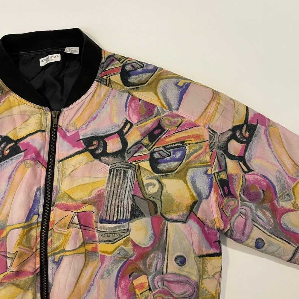 Vintage Vintage silk bomber jacket geometric retr… - image 2