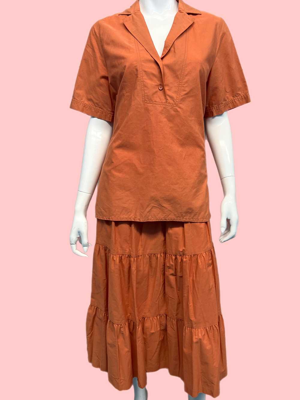 1980’s Guy Laroche Terracotta Peasant Skirt Set - image 3