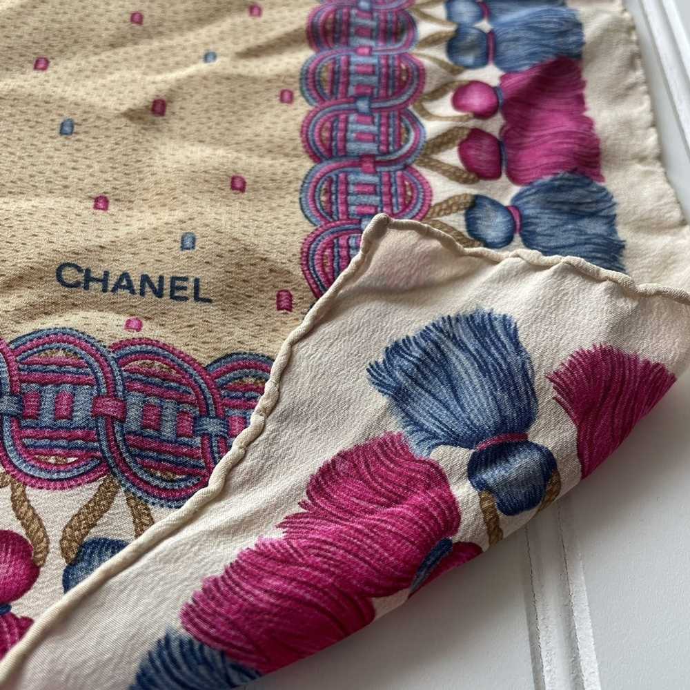 Chanel × Vintage Chanel Silk Scarf Tassels Pink B… - image 9