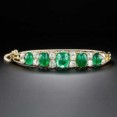 Victorian Cabochon Emerald And Diamond Bangle Brac