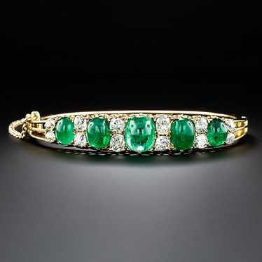 Victorian Cabochon Emerald And Diamond Bangle Bra… - image 1